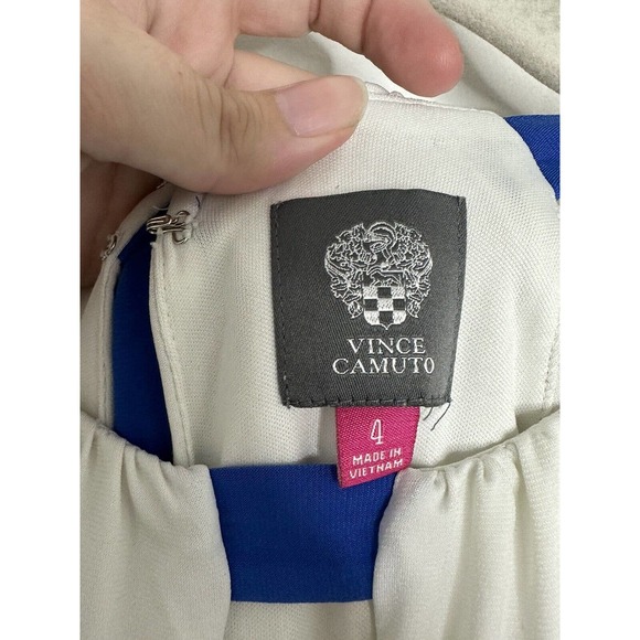 Vince Camuto Blue Chevron Maxi Dress Stretch Halter Sleeveless Sz 4 Color Block - Picture 7 of 9